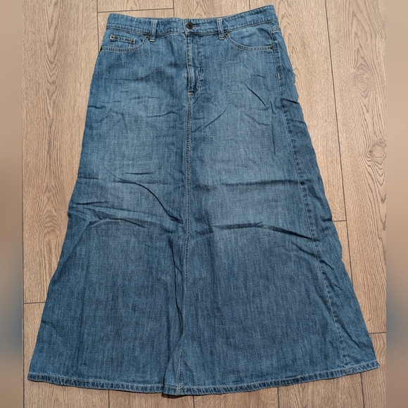 Lauren Ralph LRL Denim Jean Maxi Skirt Womens 10 M Medium Flare A Line Vintage - Picture 1 of 4